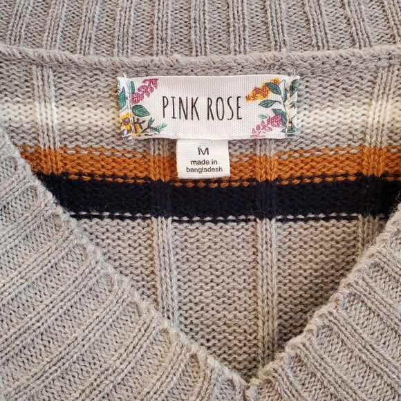 Pinkrose v neck sweater with stripes, medium, great to wear with shirts layered - Picture 3 of 7